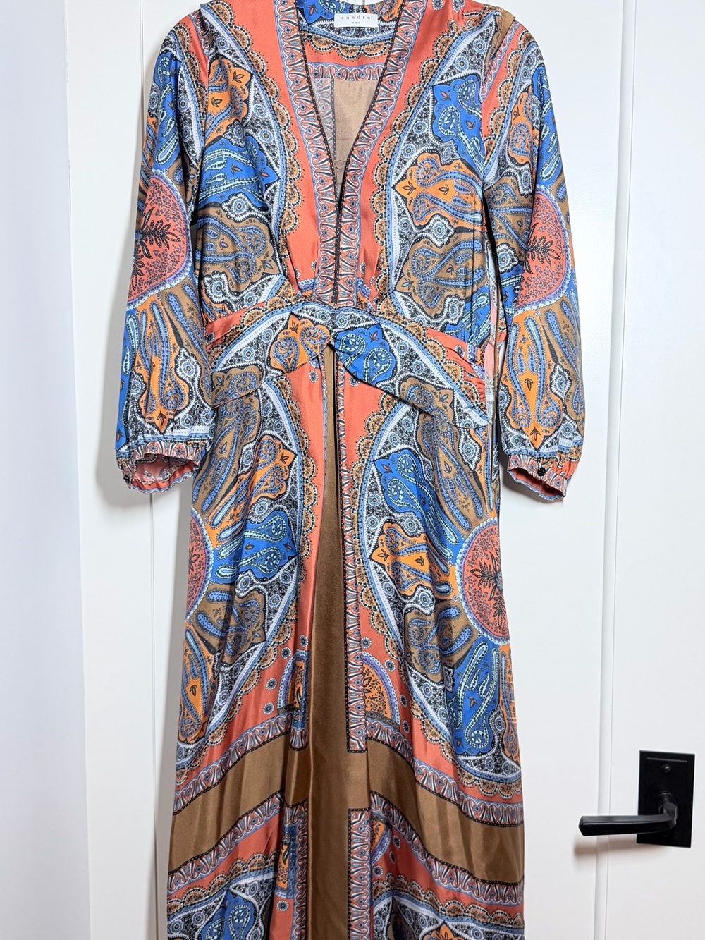 Sandro Coral and Blue Paisley Maxi Dress